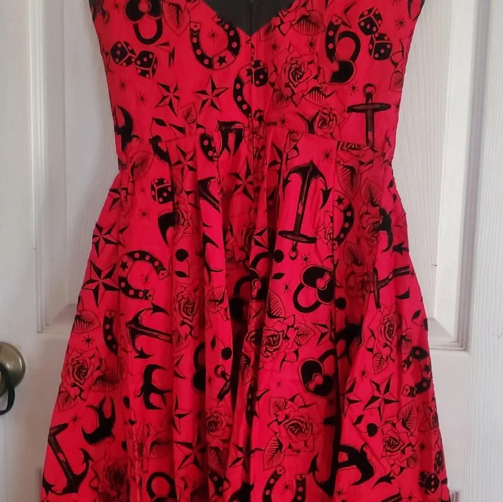 Hell Bunny Vixen red all over print tattoo flash flock retro dress - Picture 7 of 8